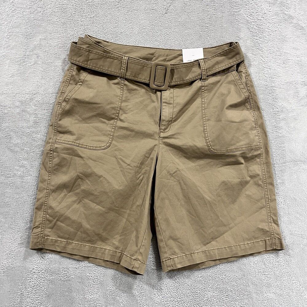 NWT Lane Bryant Bermuda High Rise Chino Shorts 14 Belted Beige Tan